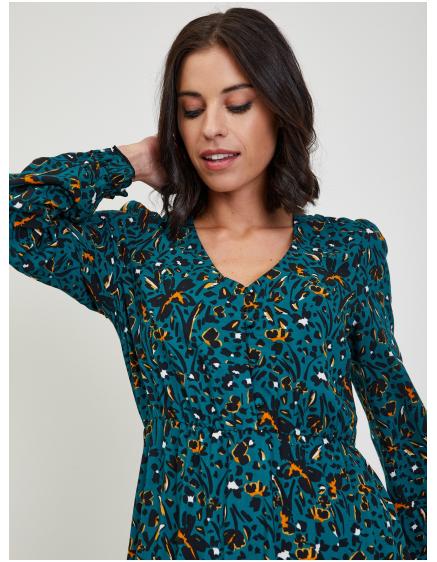 Tmavě zelené dámské vzorované midišaty