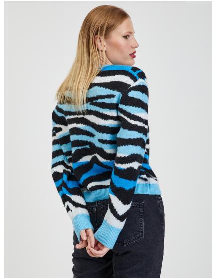 Černo-modrý dámský vzorovaný svetr