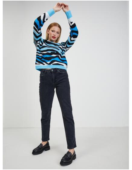 Černo-modrý dámský vzorovaný svetr