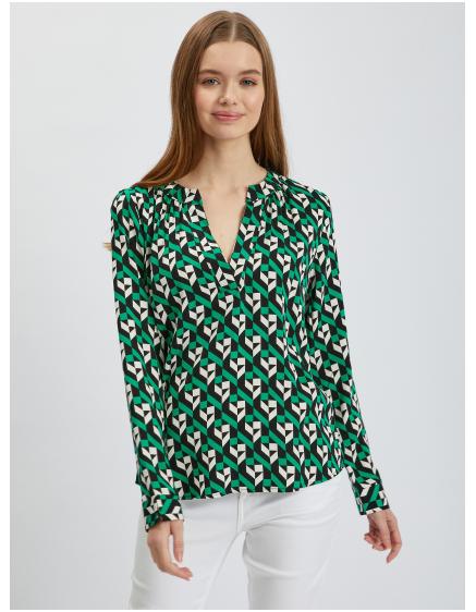 Bílo-zelená dámská vzorovaná halenka