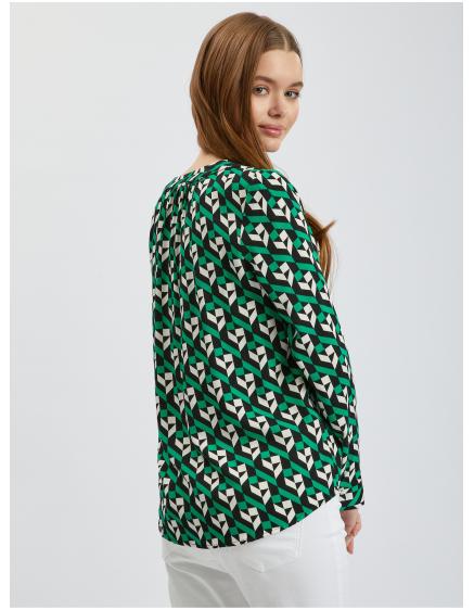 Bílo-zelená dámská vzorovaná halenka