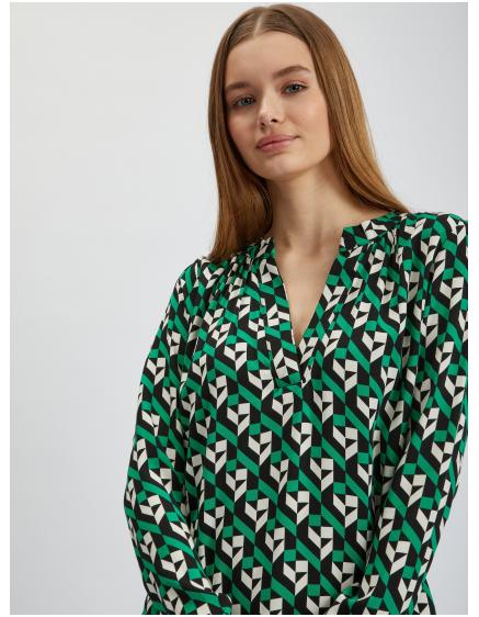 Bílo-zelená dámská vzorovaná halenka