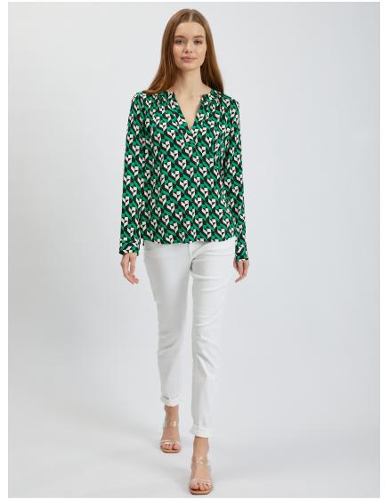 Bílo-zelená dámská vzorovaná halenka