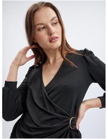 Čierna dámska zavinutá blúzka