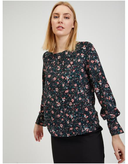 Čierna dámska kvetinová blúzka