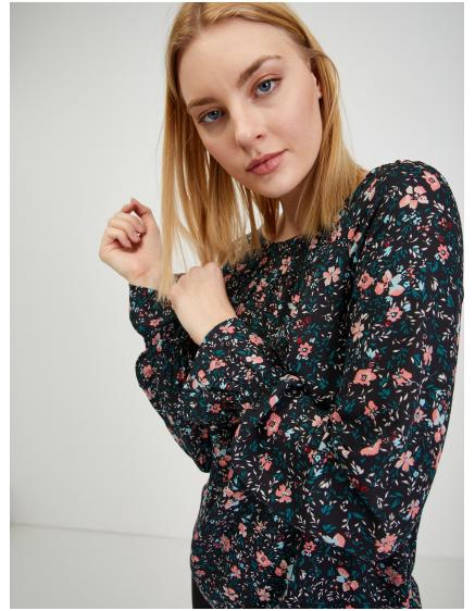 Čierna dámska kvetinová blúzka
