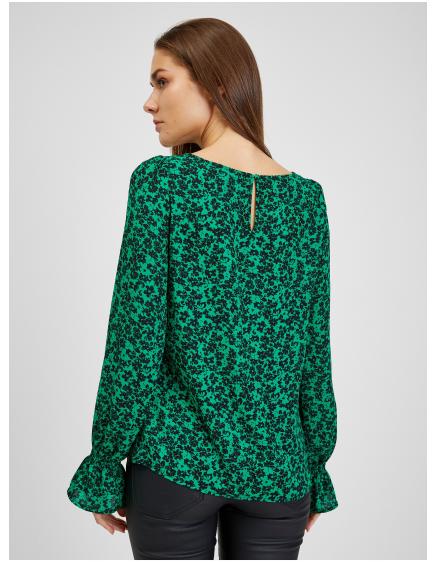 Čierno-zelená dámska kvetinová blúzka