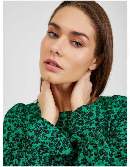 Čierno-zelená dámska kvetinová blúzka