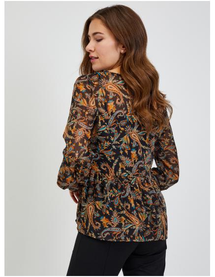 Hnedo-čierna dámska vzorovaná blúzka