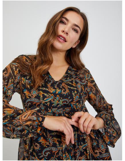 Hnedo-čierna dámska vzorovaná blúzka