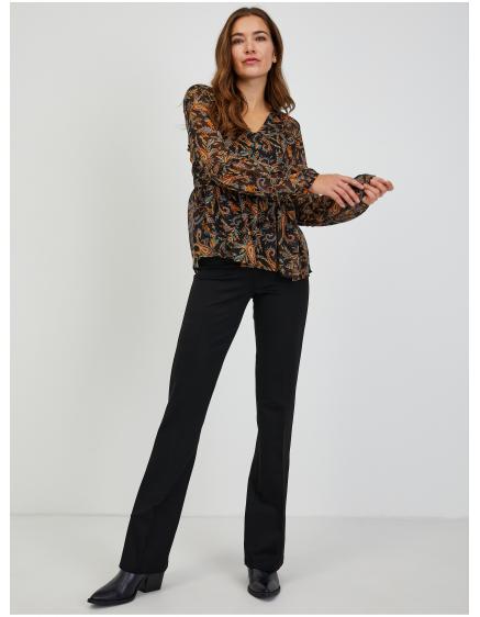 Hnedo-čierna dámska vzorovaná blúzka