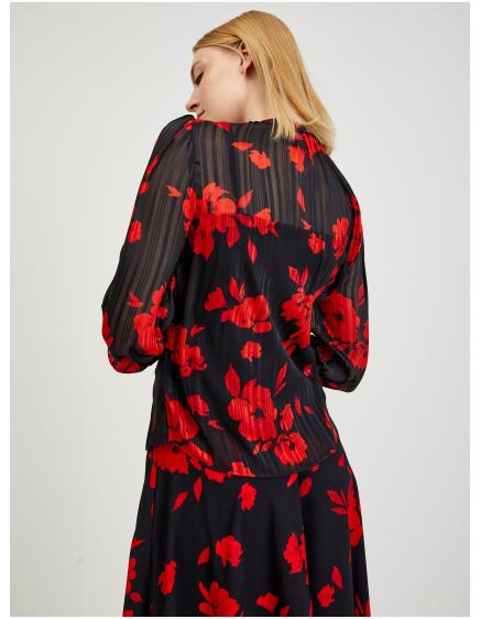 Červeno-černá dámská květovaná halenka