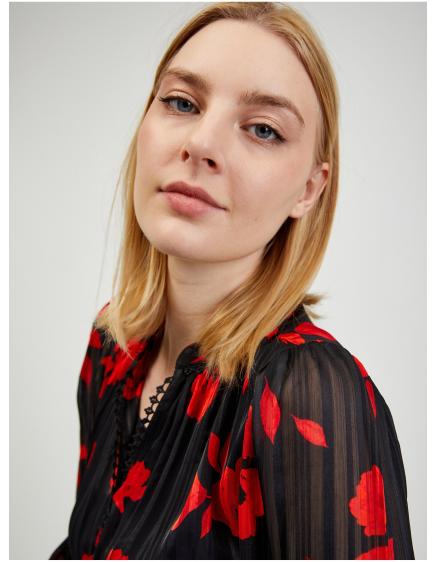 Červeno-černá dámská květovaná halenka