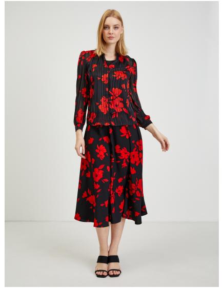 Červeno-černá dámská květovaná halenka