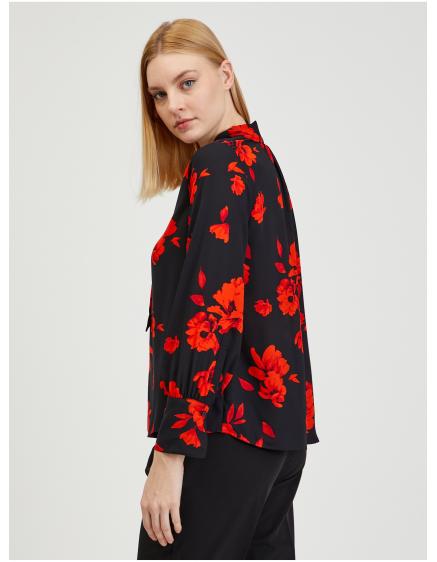 Červeno-černá dámská květovaná halenka