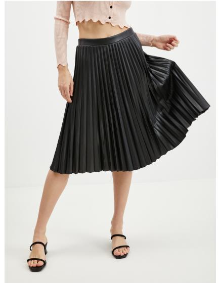 Černá dámská koženková plisovaná sukně
