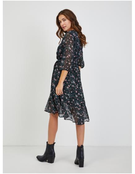 Čierne dámske kvetinové šaty so zaväzovaním