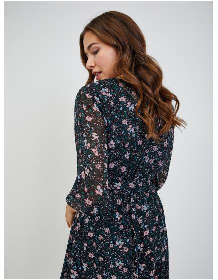 Čierne dámske kvetinové šaty so zaväzovaním