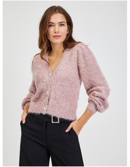 Ružový dámsky sveter s kovovými nitkami