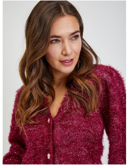 Vínny dámsky kardigán s kovovými niťami