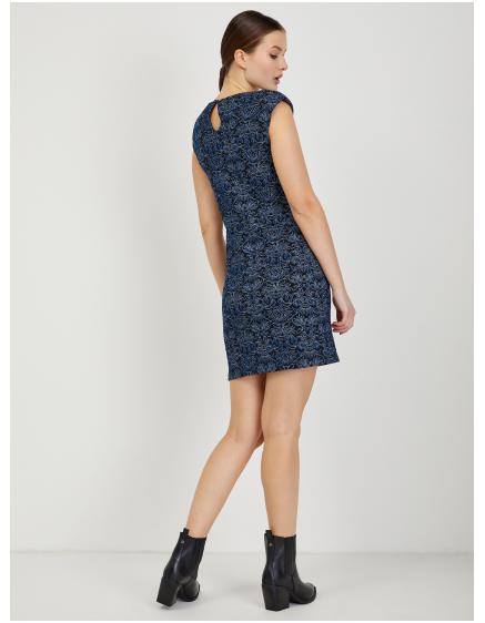 Tmavě modré dámské vzorované pouzdrové šaty