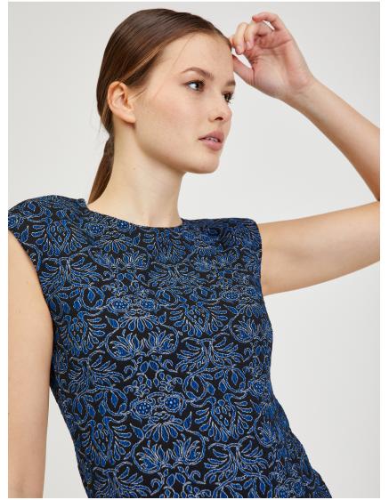 Tmavě modré dámské vzorované pouzdrové šaty