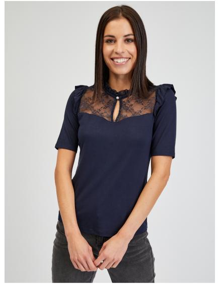 Tmavomodré dámske tričko s čipkou ORSAY L