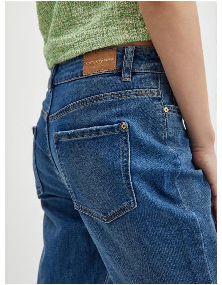 Tmavě modré dámské zkrácené straight fit džíny