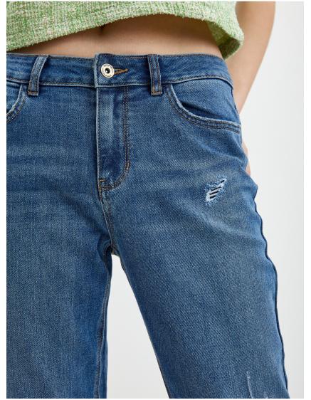 Tmavě modré dámské zkrácené straight fit džíny