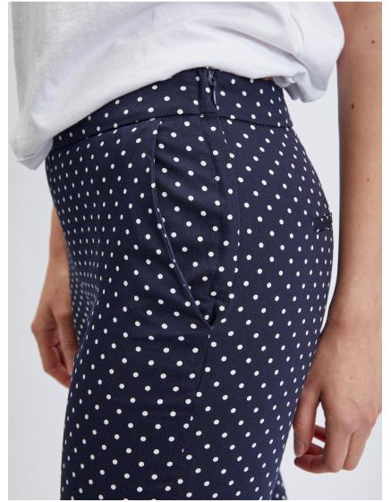 Tmavě modré dámské tříčtvrteční puntíkované kalhoty