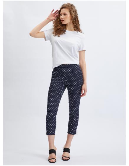 Tmavě modré dámské tříčtvrteční puntíkované kalhoty