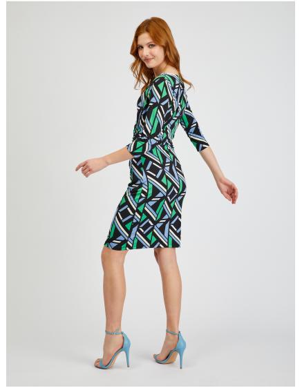 Zeleno-černé dámské vzorované pouzdrové šaty