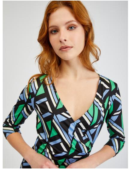 Zeleno-černé dámské vzorované pouzdrové šaty