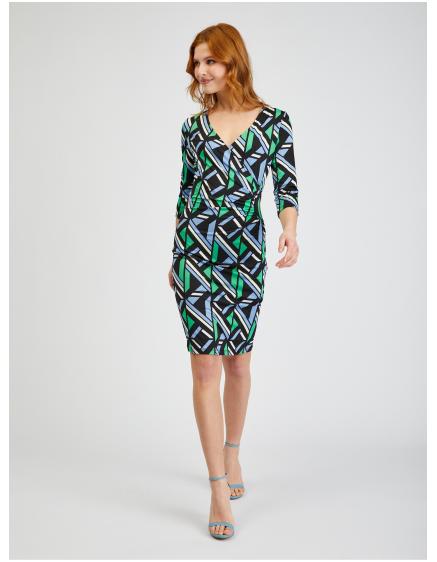 Zeleno-černé dámské vzorované pouzdrové šaty