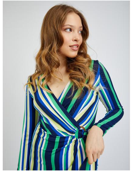 Zeleno-modré dámské pruhované šaty