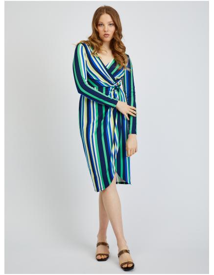 Zeleno-modré dámské pruhované šaty
