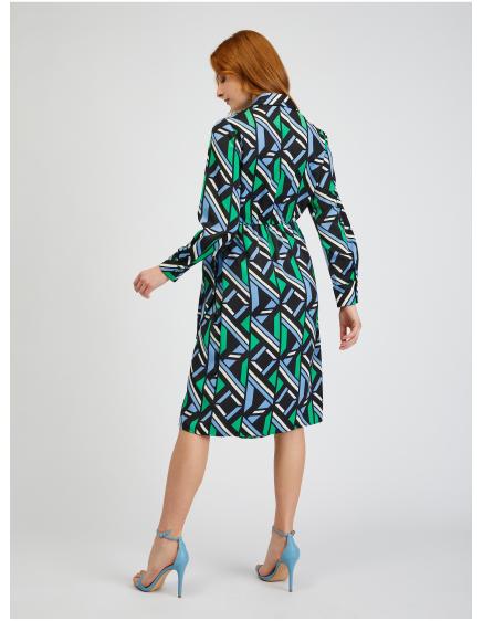 Zeleno-černé dámské vzorované zavinovací šaty