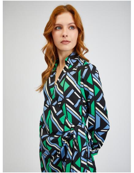 Zeleno-černé dámské vzorované zavinovací šaty