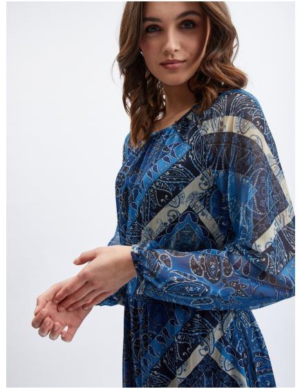 Tmavomodré dámske vzorované šaty