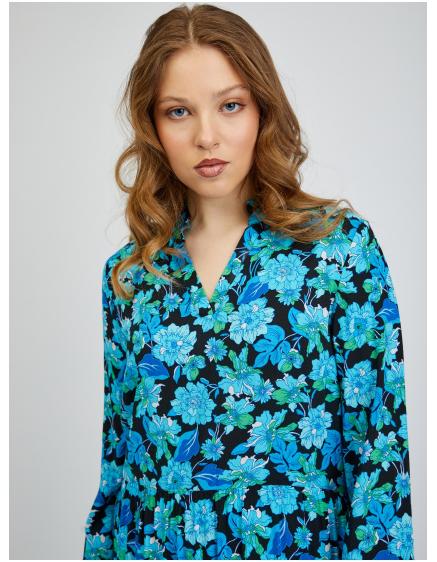 Čierno-modré dámske vzorované šaty