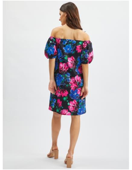 Růžovo-černé dámské květované šaty