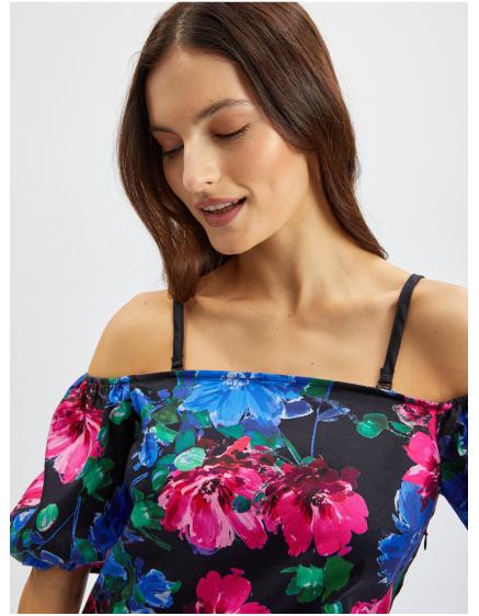 Růžovo-černé dámské květované šaty