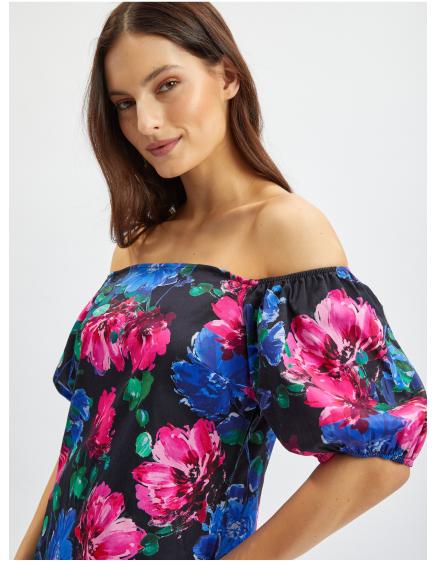 Růžovo-černé dámské květované šaty