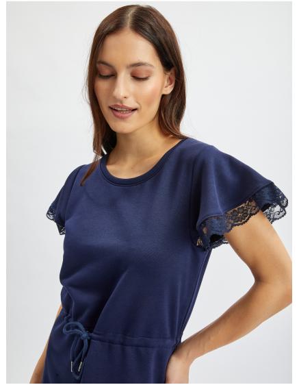 Tmavě modré dámské mikinové šaty s krajkou