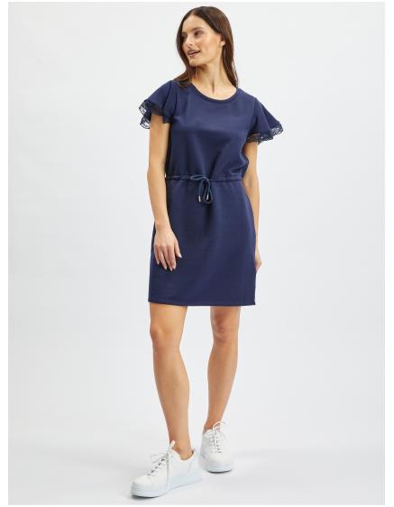 Tmavě modré dámské mikinové šaty s krajkou