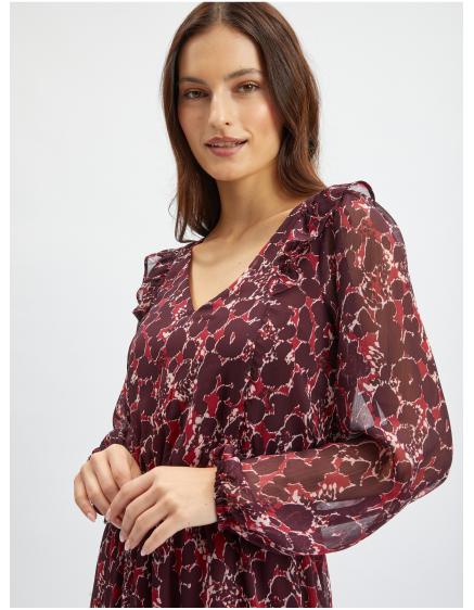Vínové dámske vzorované šaty