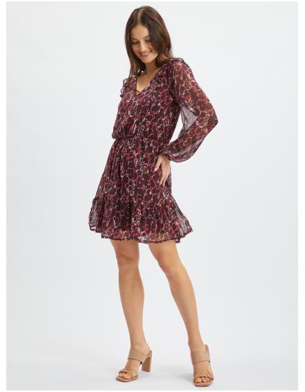 Vínové dámske vzorované šaty