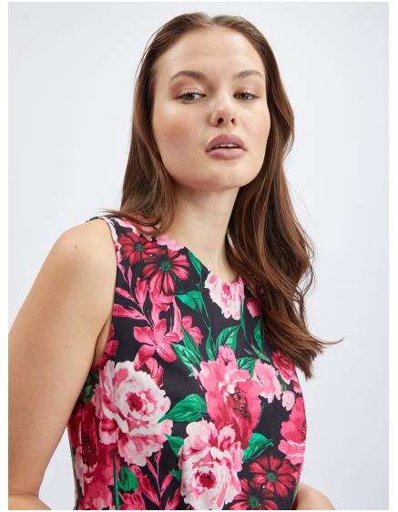 Černo-růžové dámské květované šaty