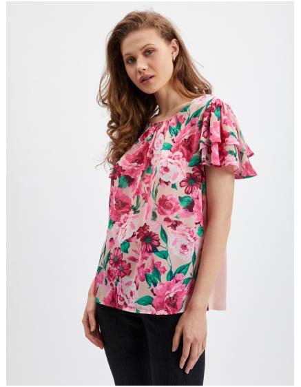 Rózsaszín női virágos blúz