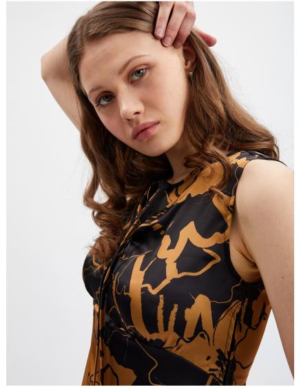 Hnědo-černé dámské saténové šaty